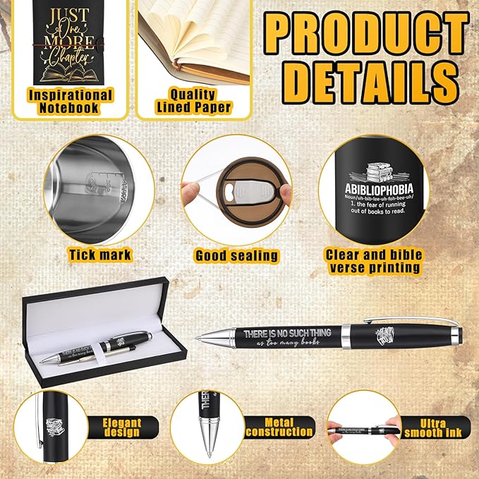 Shellwei 6 Pcs Book Lovers Gifts for Father's Day Men Gifts 17 oz Abibliophobia Coffee Mugs Leather Journal Notebook with Ballpoint Pen Metal Bookmark Greeting Card Box Gift for Librarian Bookish Men