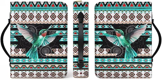 Leather Bible Cover Small Bible Case for Women Bible Bags with Bookmark Set,Aztec Boho Bird