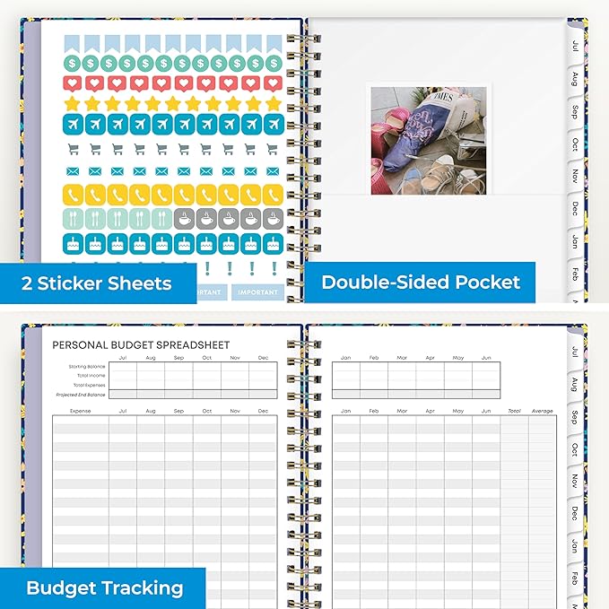 Blue Sky 2025-2026 Weekly and Monthly Academic Year Planner Calendar, July 2025 - June 2026, 5" x 8", Hard Cover, Wirebound, Storage Pocket, Laminated Tabs, Stickers, Becky