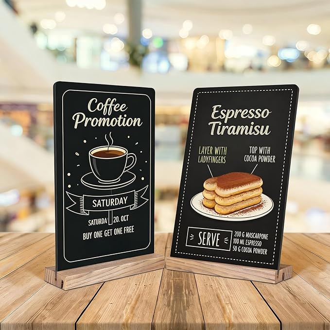 8.6x11.7 Chalkboard Signs with Base for Tabletop Decor Double Sided, Mini Chalkboard for Restaurant Food Menu, Message Board, Wedding Party (1 Pack, L/T 2-Slot)