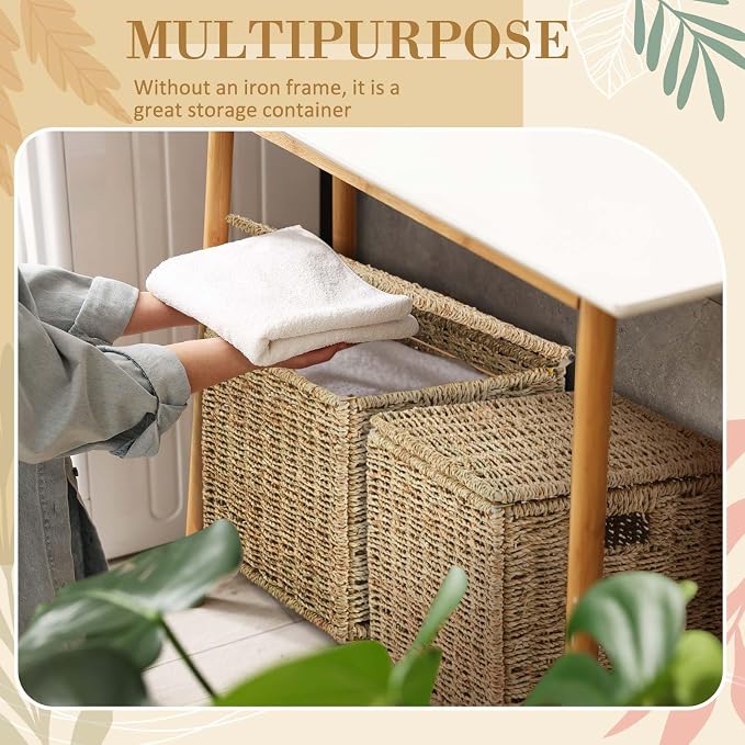 Jingmore Woven Seagrass File Storage Boxes, Decorative Hanging File Organizer with Lid for Home Office, Letter Size, 2 Pack