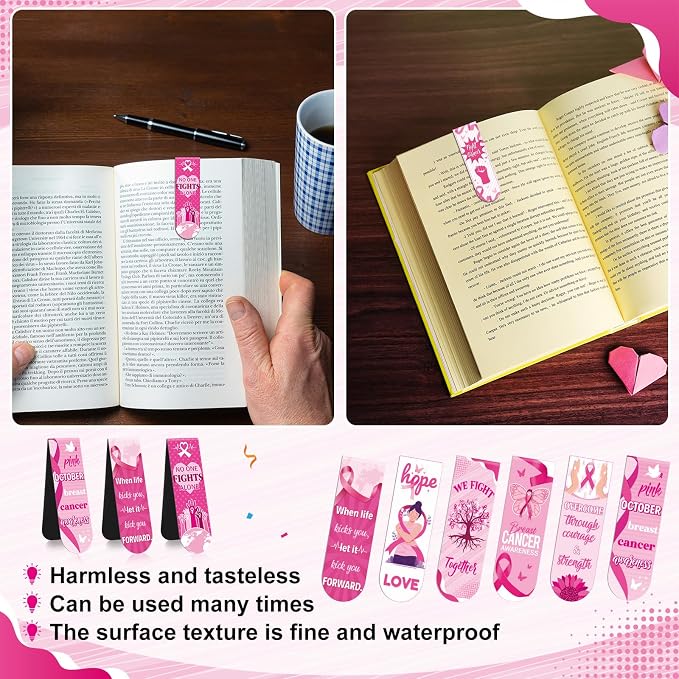 48 Pcs Breast Cancer Awareness Bulk Items Magnetic Bookmarks Pink Ribbon Accessories Book Marks Hope Butterfly Inspirational Gifts for Breast Cancer Charity Office Fundraiser Events Supplies