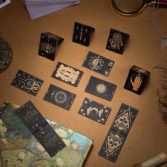 48 Pieces Tarot Magnetic Bookmarks Bulk Black Metal Aesthetic Page Markers Assorted Party Supplies Journal Paper Tarot Card Bookmarks for Women School Students Teachers Friend Club Christmas Gift