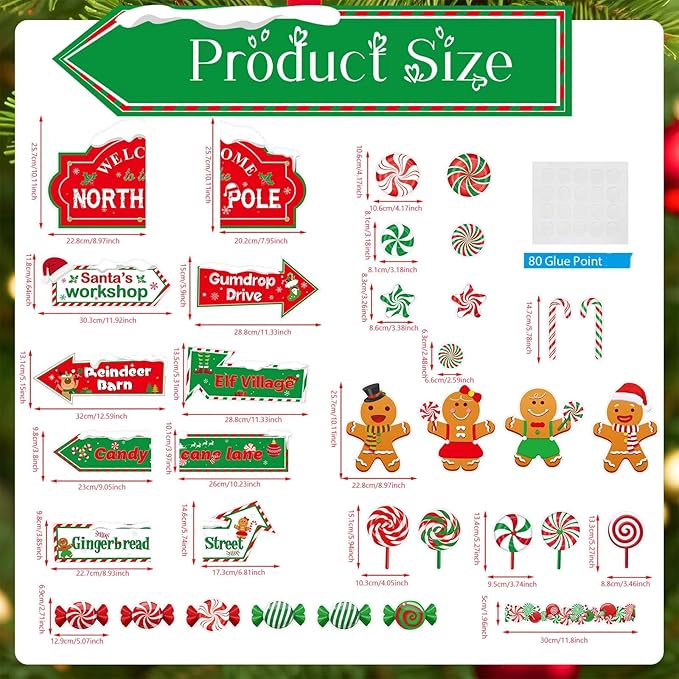 Christmas Bulletin Board Set Christmas North Pole Sign Classroom Decorations Xmas Gingerbread Candy Cane Paper Cutouts Decor for School Door Wall Winter Holiday Party Supplies