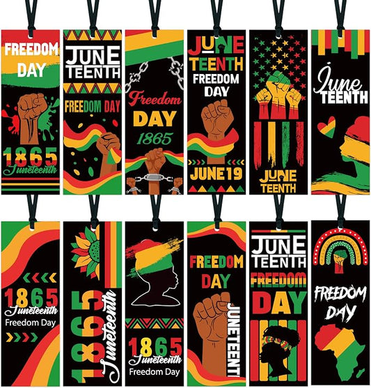Haooryx Juneteenth Bookmarks - 120Pcs 1865 Juneteenth Bookmarks with Ribbon Celebration June 19 Freedom Day Book Marks for Africa Americans Independence Day Classroom Inspirational Handouts Supplies