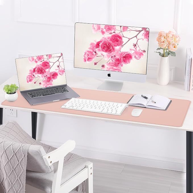AFIING Cork Desk Mat 55" x 17", Dual-Sided Natural Cork & PU Leather Desk Pad, Non-Slip Waterproof Large Mouse Pad for Office, Home & Gaming (Pink)
