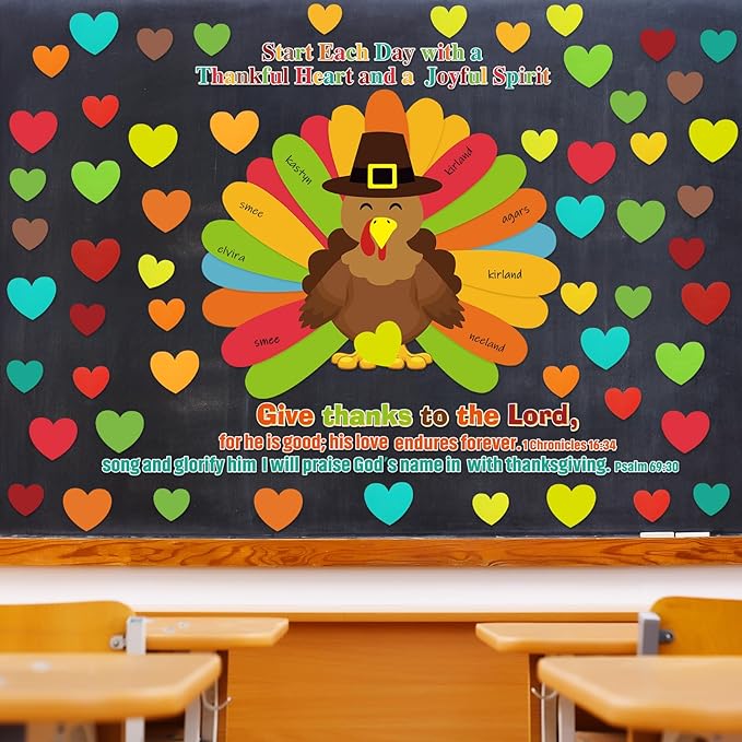 103 Pcs Thanksgiving Turkey Classroom Bulletin Board Decorations Set Give Thanks to The Lord Christian Bulletin Board Turkey Cutouts Craft for Fall Autumn Harvest Religious Classroom Wall Decor