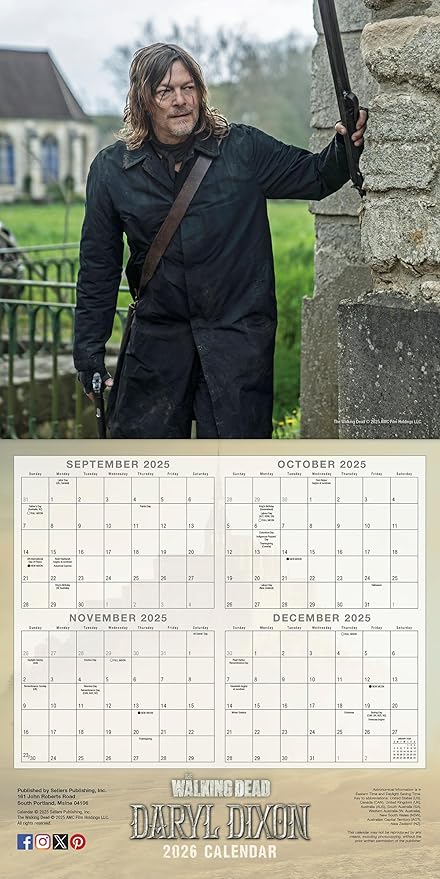 The Walking Dead: Daryl Dixon 2026 Wall Calendar, 12-Month TV Series Horror & Pop Culture Calendar, 12" x 12", 2026 Wall Planner and Organizer with Large Grids for Home and Office