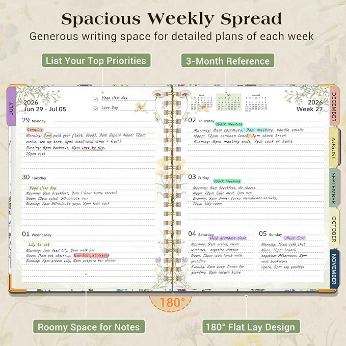 Academic Planner 2026-2027, 18 Months Weekly and Monthly Calendar Planner from July 2026 - December 2027, 7.3" x 10" B5 Large Hardcover Agenda Organizer Book with Tabs, Yearly Daily Planners for School Work Student Teacher, White Spring flower