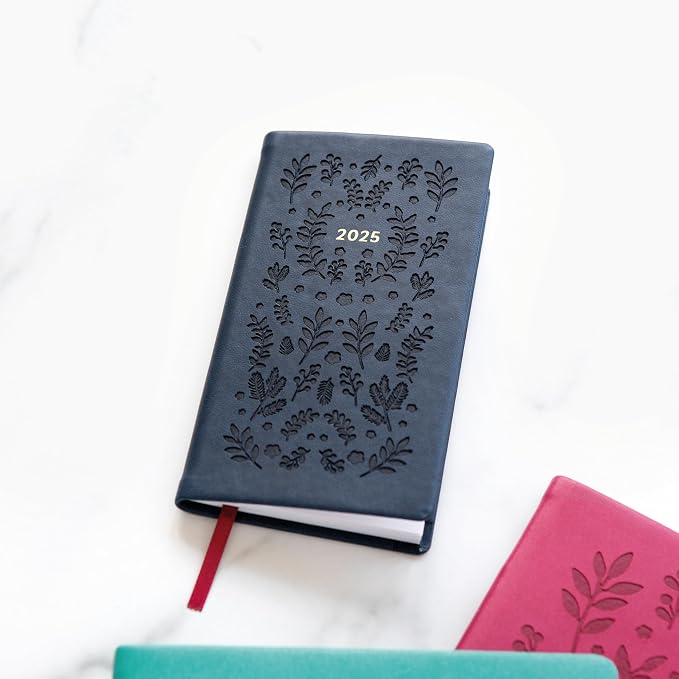 Letts of London Woodland 2025 Weekly Planner, 12 Months, January to December, Sewn Binding, Medium Pocket, 5.875" x 3.125", Multilingual, Navy (C082177-25)