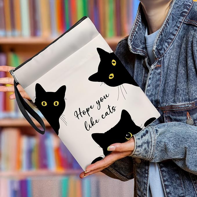Book Cover Black Cat Inspired Gift, Cat Merch Pattern Reusable Book Pouch, Zippered Book Cover Protector for Book Lovers, Kindle Sleeve Pouch, Bookish Gifts for Readers, Paperback