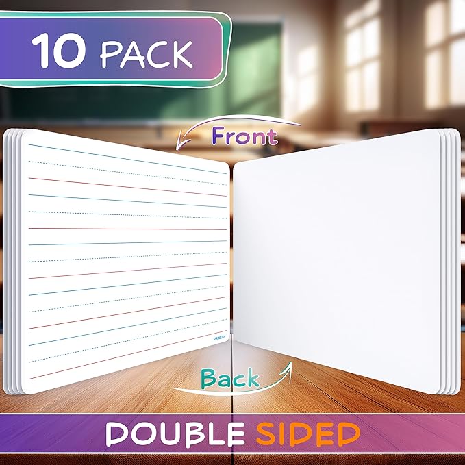 SCRIBBLEDO Small Lined Erasable Sheets for Students 9”x12” Dry Erase Sheets with Lines Ruled Writing Whiteboard Sheets Homeschool Supplies Teacher Classroom Pack of 10