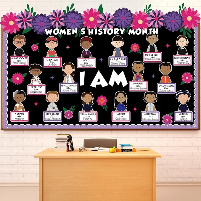 Naozinebi 87Pcs Women’s History Month Bulletin Board Decorations Inspirational Bulletin Board Set I Am Cutouts Decor Influential Women in History Cutouts for School Office Home Teacher Wall Supply