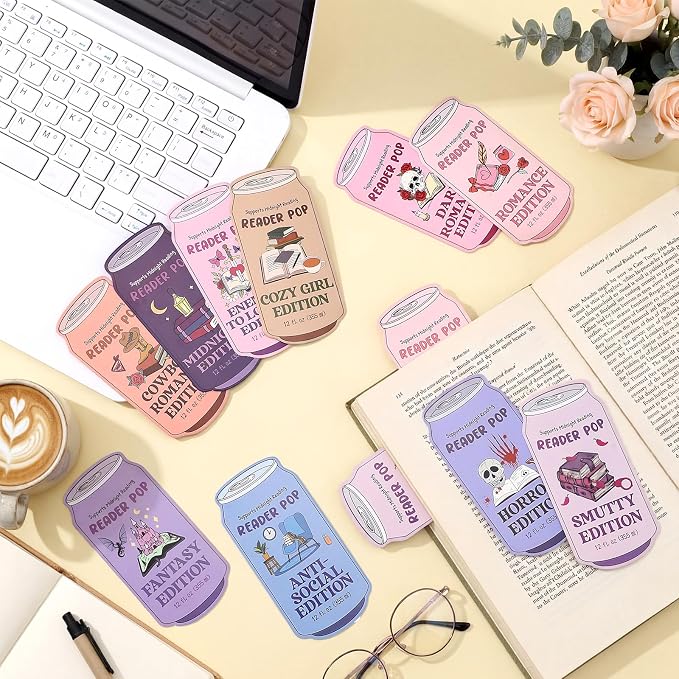 Gersoniel 200 Pcs Funny Book Club Bookmark Drinks Soda Pop Ticket Bookish Reading Tracker Pop Dark Romance Reading Accessory Page Clip Back to School Library Gifts for Book Lover Women Men