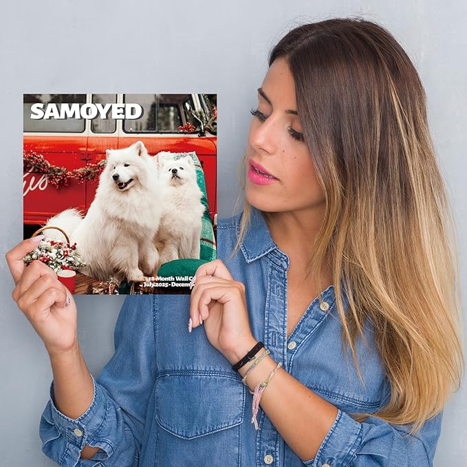 2025-2026 Wall Calendar,Samoyed Wall Calendar, 12" x 24" Open,Family Planner Calendar Organizer with Samoyed Images, for Dogs Lovers