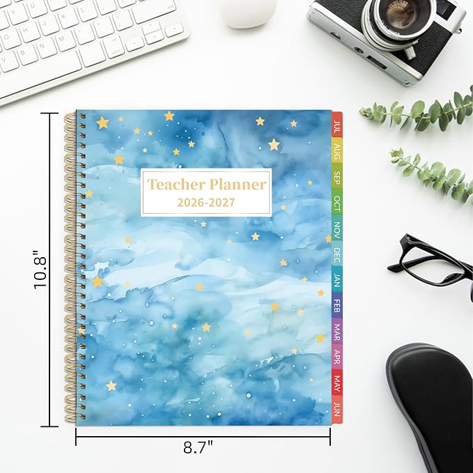 Teacher Planner 2026-2027 Weekly and Monthly Teacher Planner 2026-2027 Academic Year, July 2026 - June 2027, 8.7" x 10.8", Lesson Planner Book with Twin-Wire Binding & Tabs for Teachers - Blue