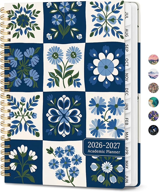 Planner 2026-2027, Monthly and Weekly Academic Planner July 2026 - June 2027, Hardcover Student Teacher Planning Agenda Calendar Book with Tabs, Perfect for Office School Supplies, A5 (6.3" x 8.5") - Petal Array