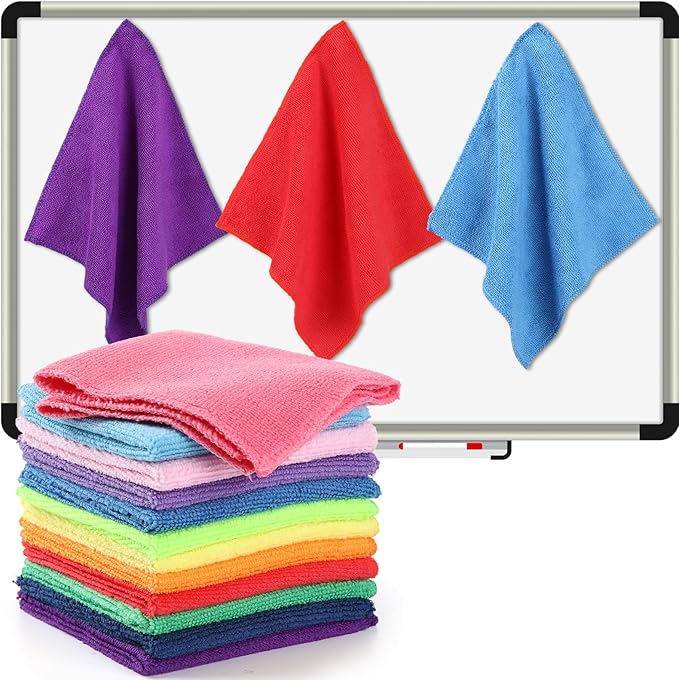 Fanfanwin 12 Pcs Magnetic Cleaning Cloth Dry Erasers for White Boards 9.84" x 9.84" Extra Magnetism Microfiber Whiteboard Eraser for Blackboards Classroom Home Reusable Washable (Rainbow Color)