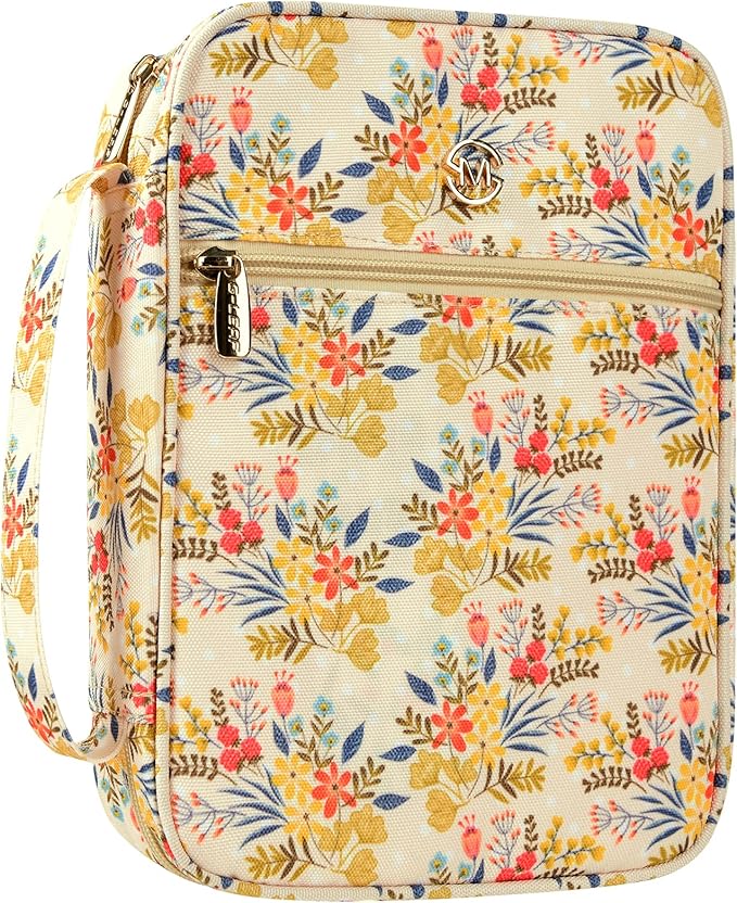 G-LEAF Bible Cover Case/Book Cover, Bible Case for Women Girls, Bible Cover Bags Floral Pattern With Handle Fits for Standard Size Bible, 9.5x6.7x2.5 In
