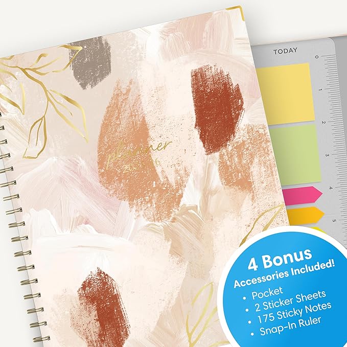 Blue Sky 15 Month 2025-2026 Weekly and Monthly Academic Year Planner Calendar, April 2025 - June 2026, 8.5" x 11", Hard Cover, Wirebound, Laminated Tabs, Storage Pocket, Includes Ruler & Stickers, Henri