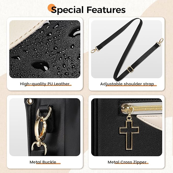 Ytonet Bible Bag with Bible Cover Case for Women, Premium PU Leather Bible Tote Bag Church Bag with Cross Zipper Design for Bible Study Supplies, Christmas Christian Gifts for Women, Black