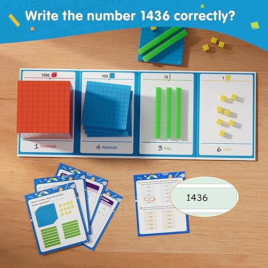 TOMMYHOME Base Ten Blocks with Place Value Chart 12 Boxes - Math Manipulatives for Kids.Counting Blocks for Math to Help Educate Kindergarten Teachers