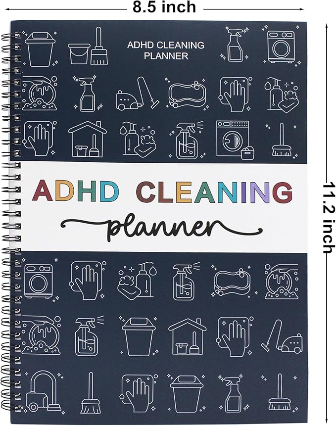Sonjade ADHD Cleaning Planner, Tidy Minds Daily Weekly Monthly Household Family Planning Task Organizer Book Calendar, Spiral Bound Clean Schedule and Checklist Notebook Journal with Visual Icons, 8.5 x 11.2 Inch, Navy Blue
