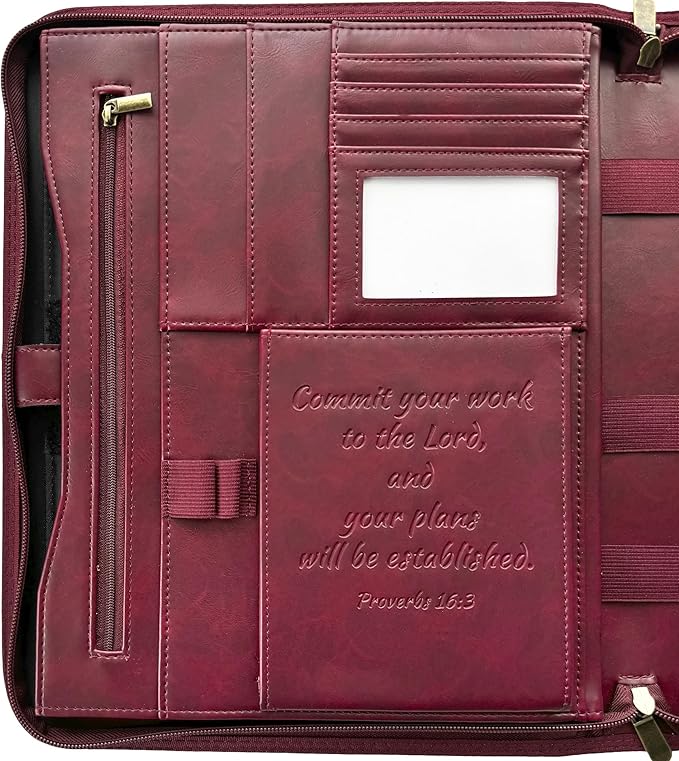 DEHITE Leather Portfolio for Men – Padfolio Case for Men and Women – Cherry Bible Notebook Organizer – Pen Slots – Zipper Binder – Premium PU Leather – Feels Like Full-Grain – Office Gift Accessories