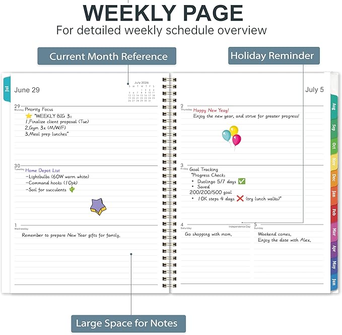 Planner 2026-2027 - Jul. 2026 - Dec. 2027, 2026-2027 Planner Weekly and Monthly with 12 Colorful Monthly Tabs, 8.5" x 11" Inner Pocket, Twin-Wire Binding