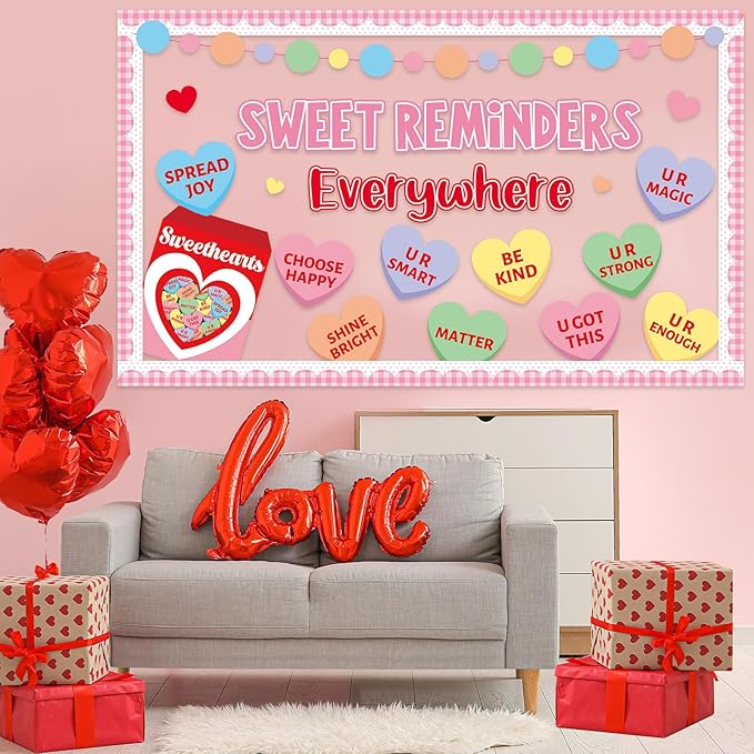 Valentine's Day Bulletin Board Set Conversation Hearts Bulletin Board Classroom Decoration Sweet Reminders Everywhere Poster Cutouts for Class School Nursery Chalkboard Office Wall Door Decor