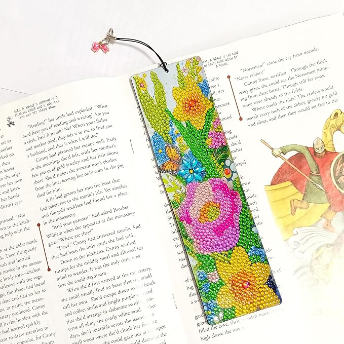 4 Pcs LINGFANG Diamond Painting Bookmark, Leather DIY Book Makers for Adults Book Lovers, Diamond Art Beginners, Small Diamond Art Kits, Art Crafts Supplies Gift for Girls (Flower Butterfly)