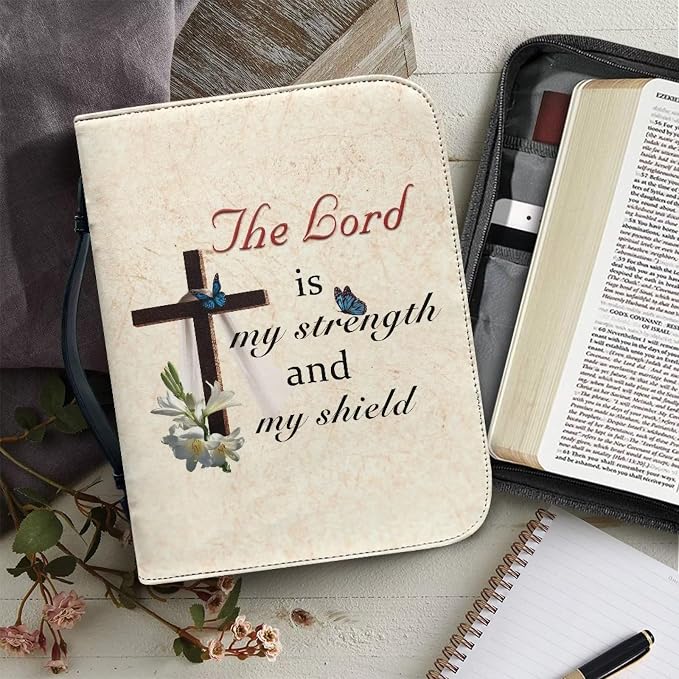 Cross Bible Covers for Women Bible Holder Case with Handle Easy to Store PU Leather Bible Organizer Bag for Women Man Large Size
