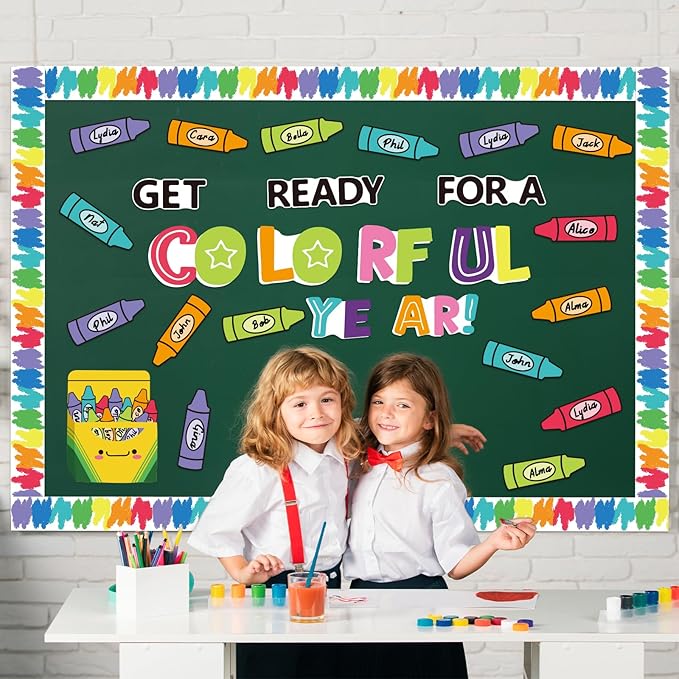VABAMNA 61Pcs Crayon Bulletin Board Decorations Set - Get Ready for A Colorful Year Crayon Cutouts for Bulletin Board Back to School Home Wall Classroom Door Decorations