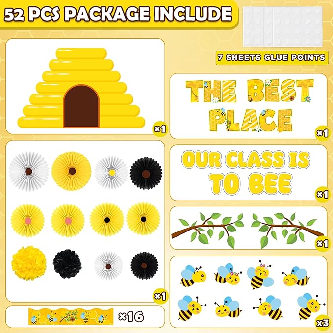 Bee Classroom Bulletin Board Decorations 3D Summer Bee Hive Cutouts with Paper Fans Pom Poms Our Class is to Be The Best Place Cutouts for Classroom Back to School Door Chalkboard Wall Decor Supplies