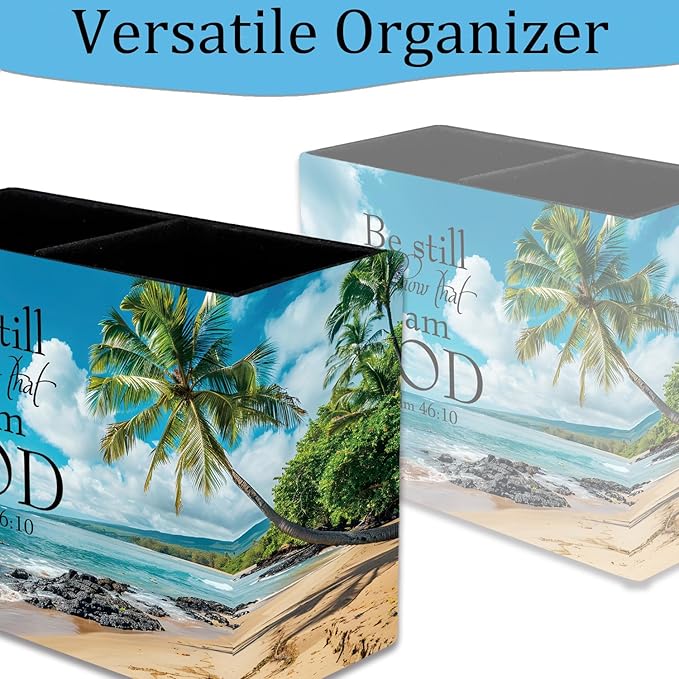 Pen Holder, Pencil Case, Makeup Brush Storage Box, Tableware Storage Box, Suitable for Office Or Home Item Organizing Stand - Beaches and Palm trees