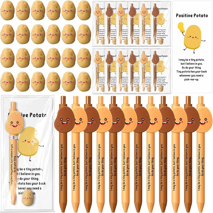 Sayglossy 50 Set Employee Appreciation Gifts Bulk - Funny Motivational Potato Pen with Positive Card & Bookmark Thank You Gifts for Coworkers Staff Teacher Volunteer End of Year Graduation Party