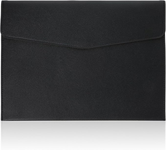 PU Leather A4 File Document Holder, A4 File Folder Waterproof Portfolio Envelope Folder Case with Snap Button Closure for Letter Size, Travel, Resume, Black
