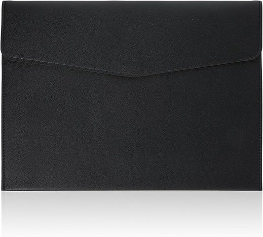 PU Leather A4 File Document Holder, A4 File Folder Waterproof Portfolio Envelope Folder Case with Snap Button Closure for Letter Size, Travel, Resume, Black
