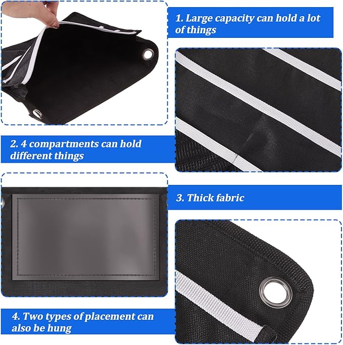 Henoyso 2 Pcs Magnetic Locker Organizer File Holder 4 Compartments Magnetic Paper Holder 3 Tier Storage Letter File Pocket for Documents Mails Fridge Whiteboard Office (Black)
