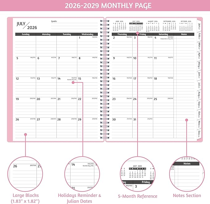 Monthly Planner 2026-2029, 36 Months Calendar Planner 2026-2029 from Jul 2026 – Jun 2029, 8.5'' x 11'' with Ruled Spread, Flexible Cover, Spiral Wirebound, Pocket, Coated Tabs, Notes ＆ Habit Tracker
