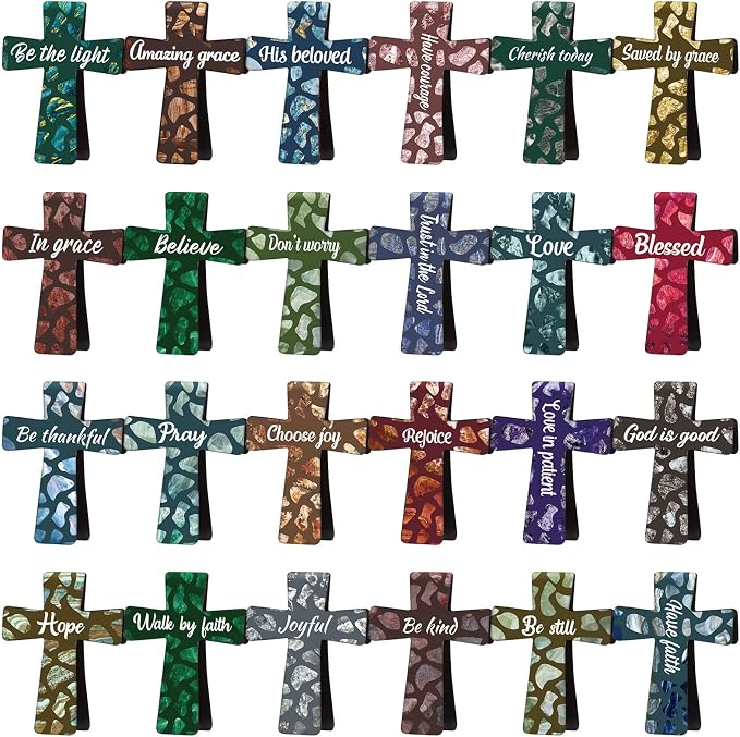 48 Pcs Magnetic Cross Bookmarks Bulk Church Gifts Christian Gifts for Women Bulk Christian Bookmarks Bible Verse Magnetic Page Clips for Women Christmas School Bible Study Group(Marble Style)