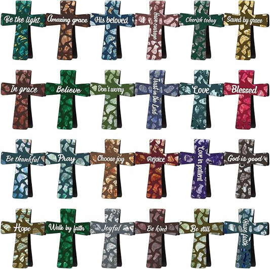 48 Pcs Magnetic Cross Bookmarks Bulk Church Gifts Christian Gifts for Women Bulk Christian Bookmarks Bible Verse Magnetic Page Clips for Women Christmas School Bible Study Group(Marble Style)