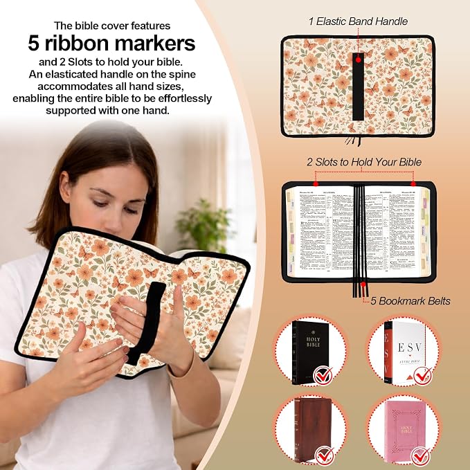 Butterfly Bible Cover Case for Women, Bible Bag for Women Organizer with Handle Zipper Pocket, Bible Study Supplies Journaling Kit, Pens Highlighters Cross Clips Tabs Christian Gift