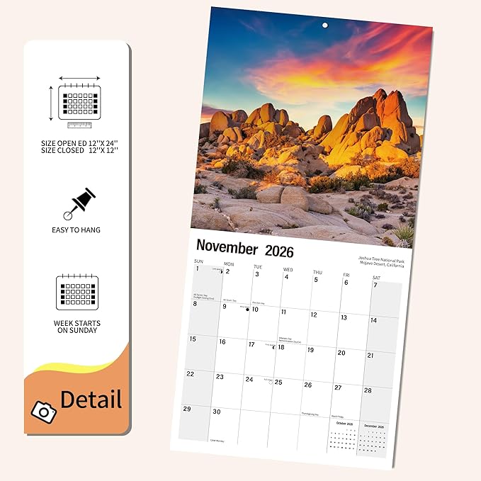 Wall Calendar 2026 Planner Calendar - Sunset Hangable Monthly Wall Calendar with Large Blocks for Organizing & Planning, Academic Schedule, Home, Office & family, Thick & Sturdy Paper (12"x24" Open)