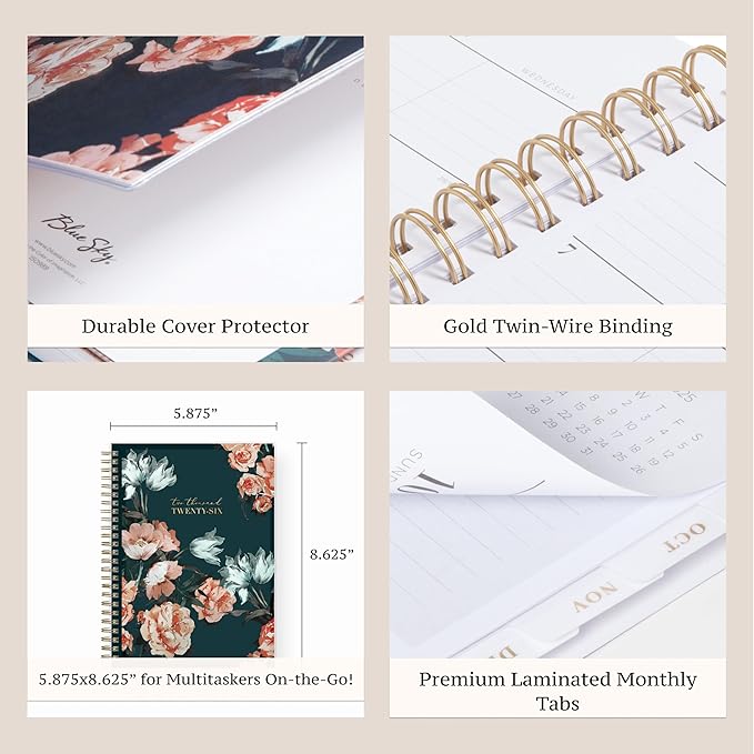 Blue Sky Life Note It 2026 Weekly and Monthly Planner Notes, January 2026 - December 2026, 5.875" x 8.625", Clear Pocket Cover, Durable Twin Wire Binding, Storage Pocket, 50 Perforated Notes Sheets, Dania Dark