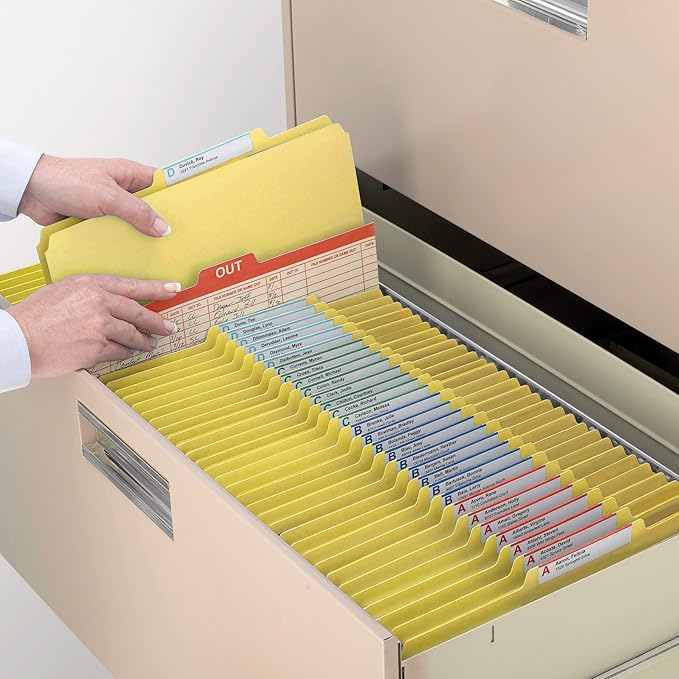 Smead Pressboard Classification File Folder with SafeSHIELD Fasteners, 1 Divider, 2" Expansion, Letter Size, Yellow (13734), (Pack of 5, 50 Count Total)