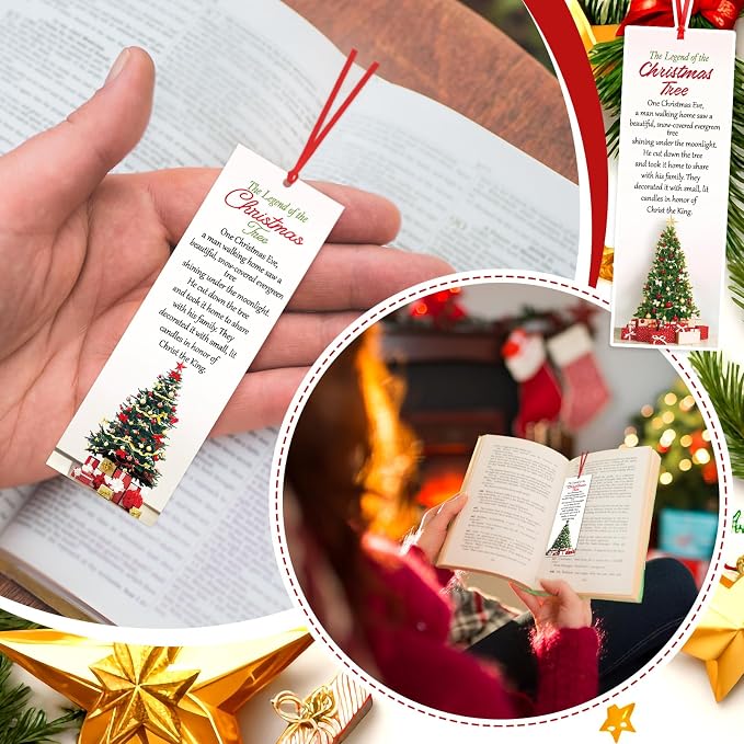 Dispowreath 60 Pcs The Legend of The Christmas Tree Bookmarks Religious Xmas Tree Bookmarks Church Exchange Gifts for Christmas Men & Women Sunday School Church Prizes Party Favors