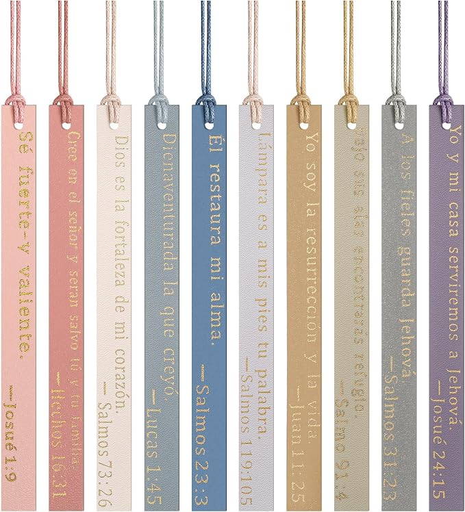 Skyygemm 10 Pcs Spanish Christian Bible Bookmarks for Women Leather Bookmarks Spanish Bible Gifts for Women Book Lovers Readers Church Book Club(Pastel Color)