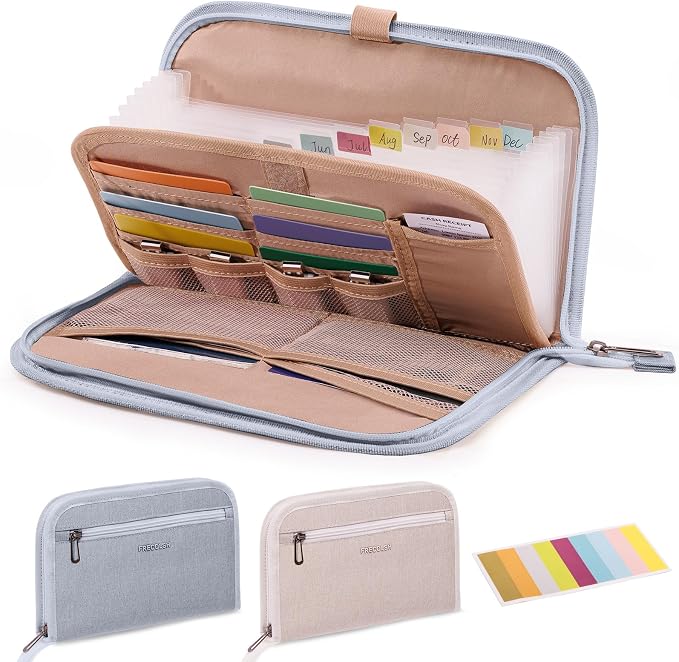 Receipt Organizer with 12 Pockets 10x6 Receipt Holder Organizer - Small Accordion File Organizers - Cash Organizers for Travel, Business, Gift