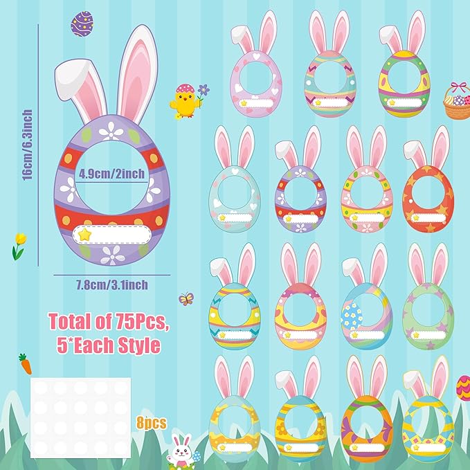 83Pcs Easter Bunny Ear Egg Cutouts for Bulletin Board Decorations, Colorful Easter Rabbit DIY Photo Name Tag Craft Kit, Spring Classroom Chalkboard Door Wall Decor Home School Party Supplies
